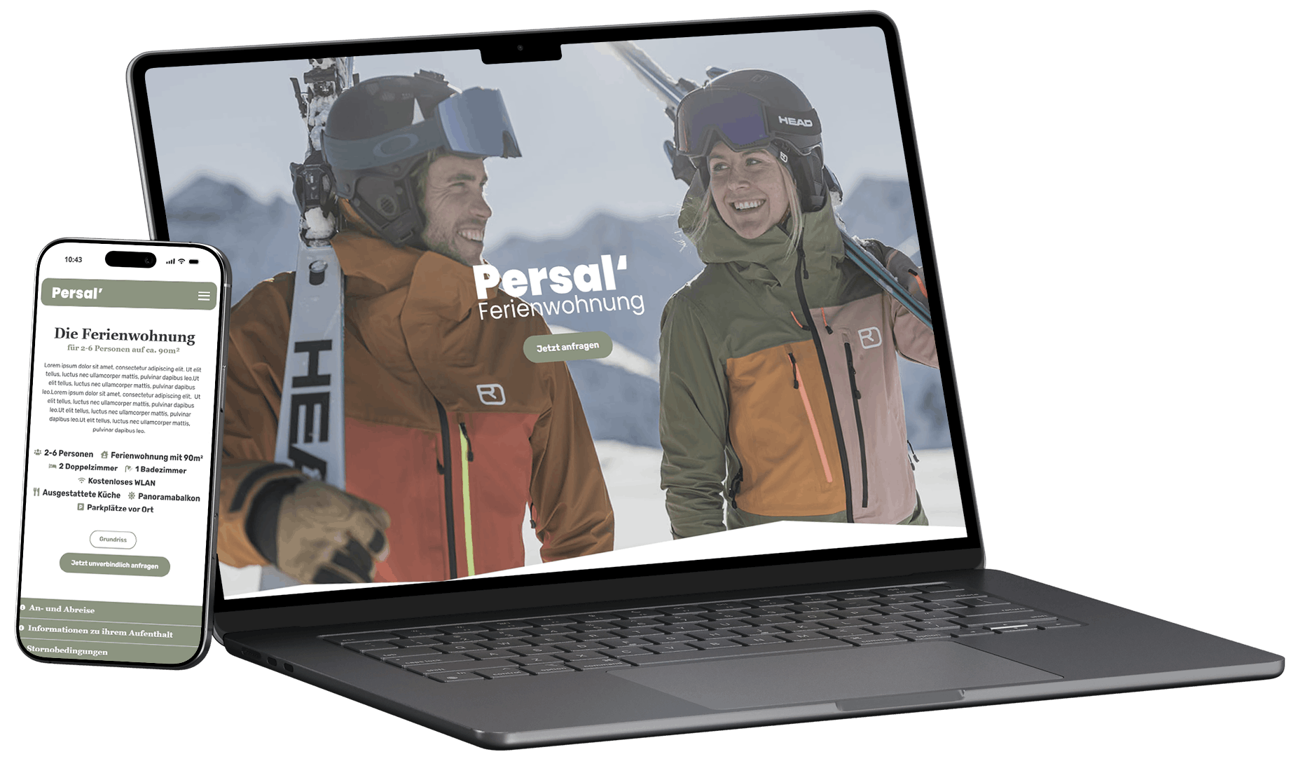 Screenshots einer Ferienwohnungs-Website; Willkommensbild der Agenturwebsite von ECHT LÄSSIG